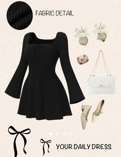 Bow A-line Dress // Black