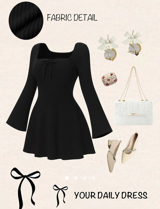 Bow A-line Dress // Black