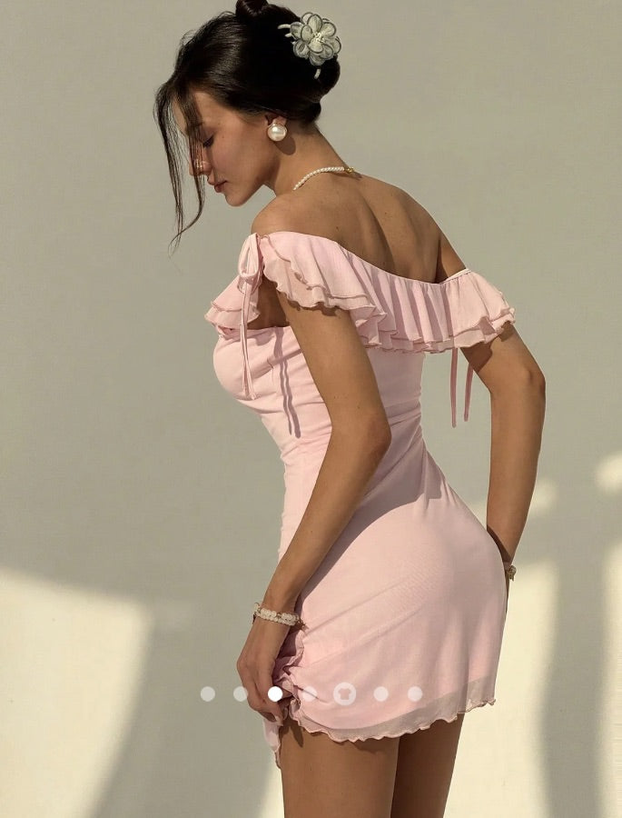 Ruffle Bodycon Dress // Pink