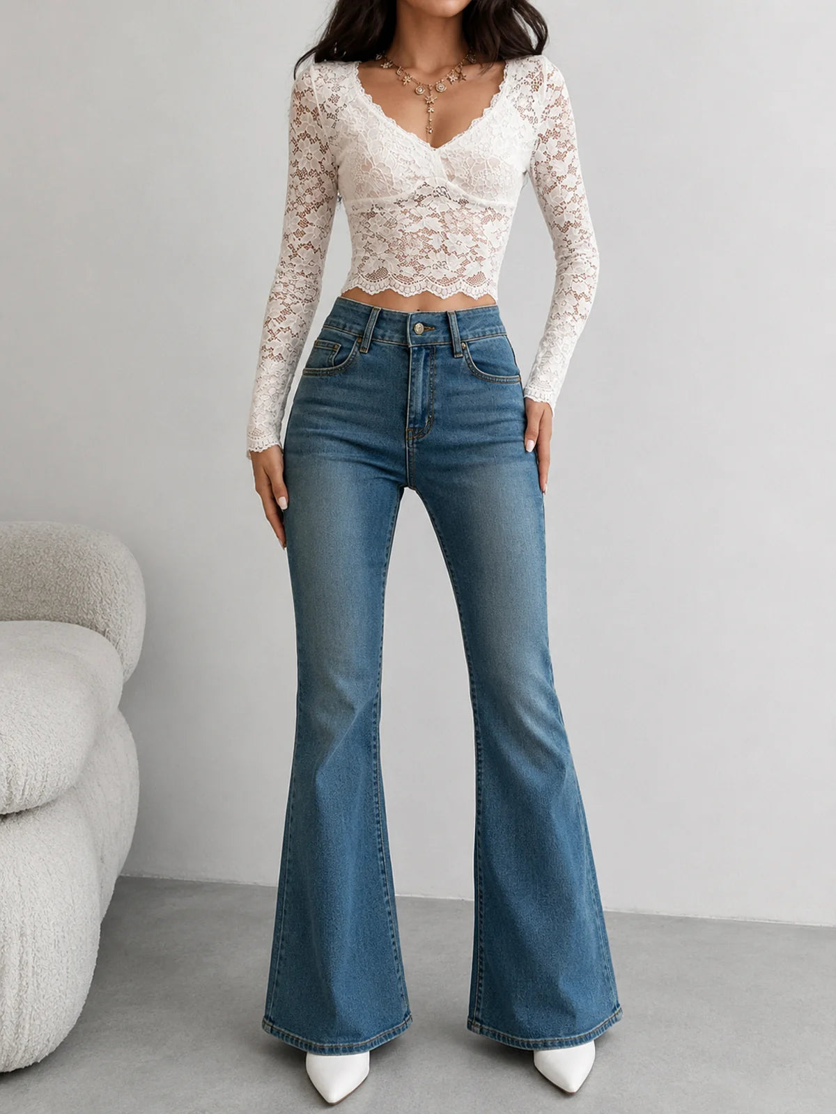 Premium Vintage Aqua Blue // Washed Bootcut Jeans
