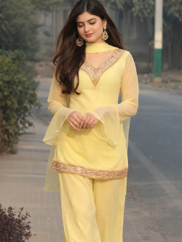 Lemon Yellow // 3pc Kurta Set with Palazzo & Dupatta