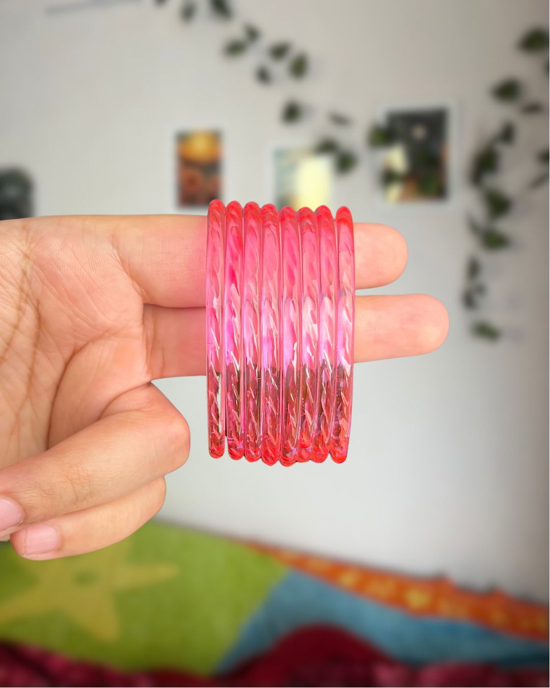 Thick Glass Bangles Set 8pc // Pink