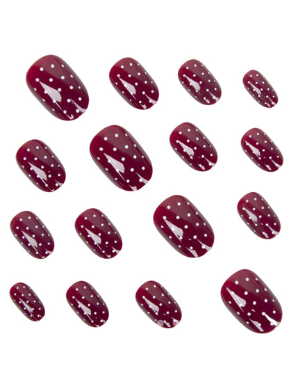 Polka Dot Artificial Nails // Burgundy