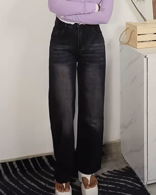 High Waist Straight Leg Jeans // Black