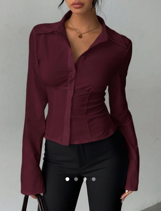 Modern Chic Fitted Shirt // Burgundy