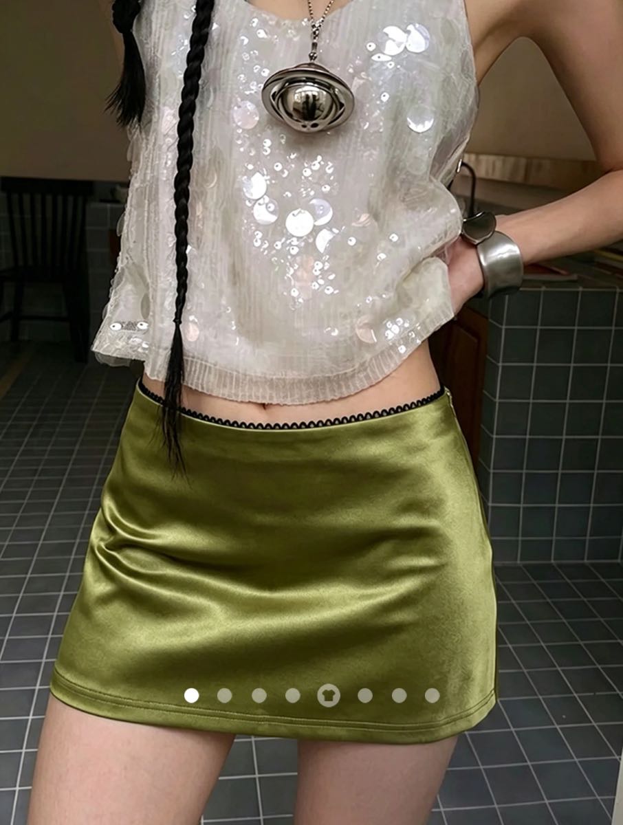 Satin Mini Skorts // Green