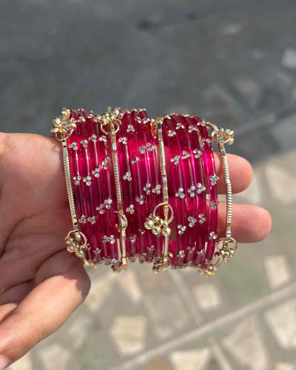 12 Bangles + 4 Ghungroo Set // Magenta