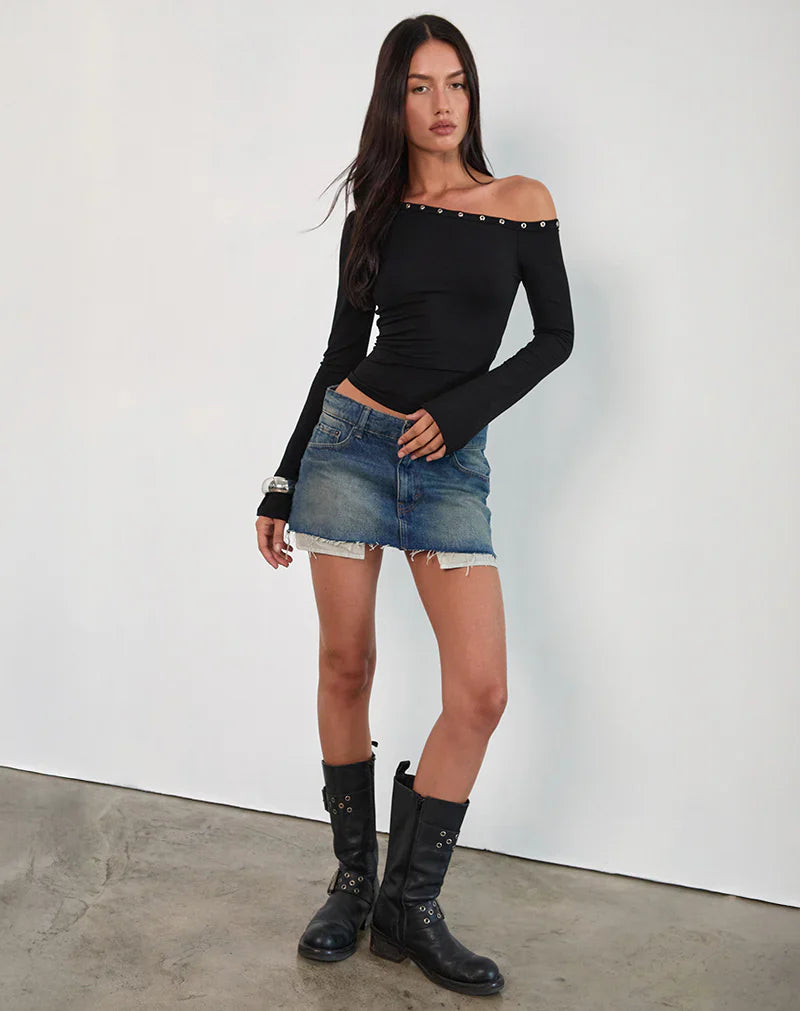 Eyelets One Shoulder Top // Black