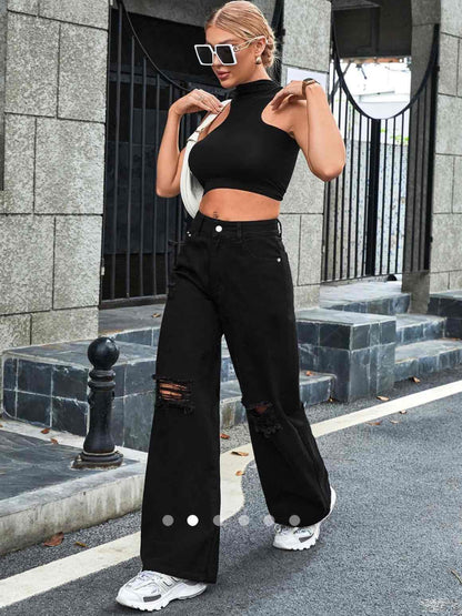 Ripped Straight Leg Jeans 005 // Black