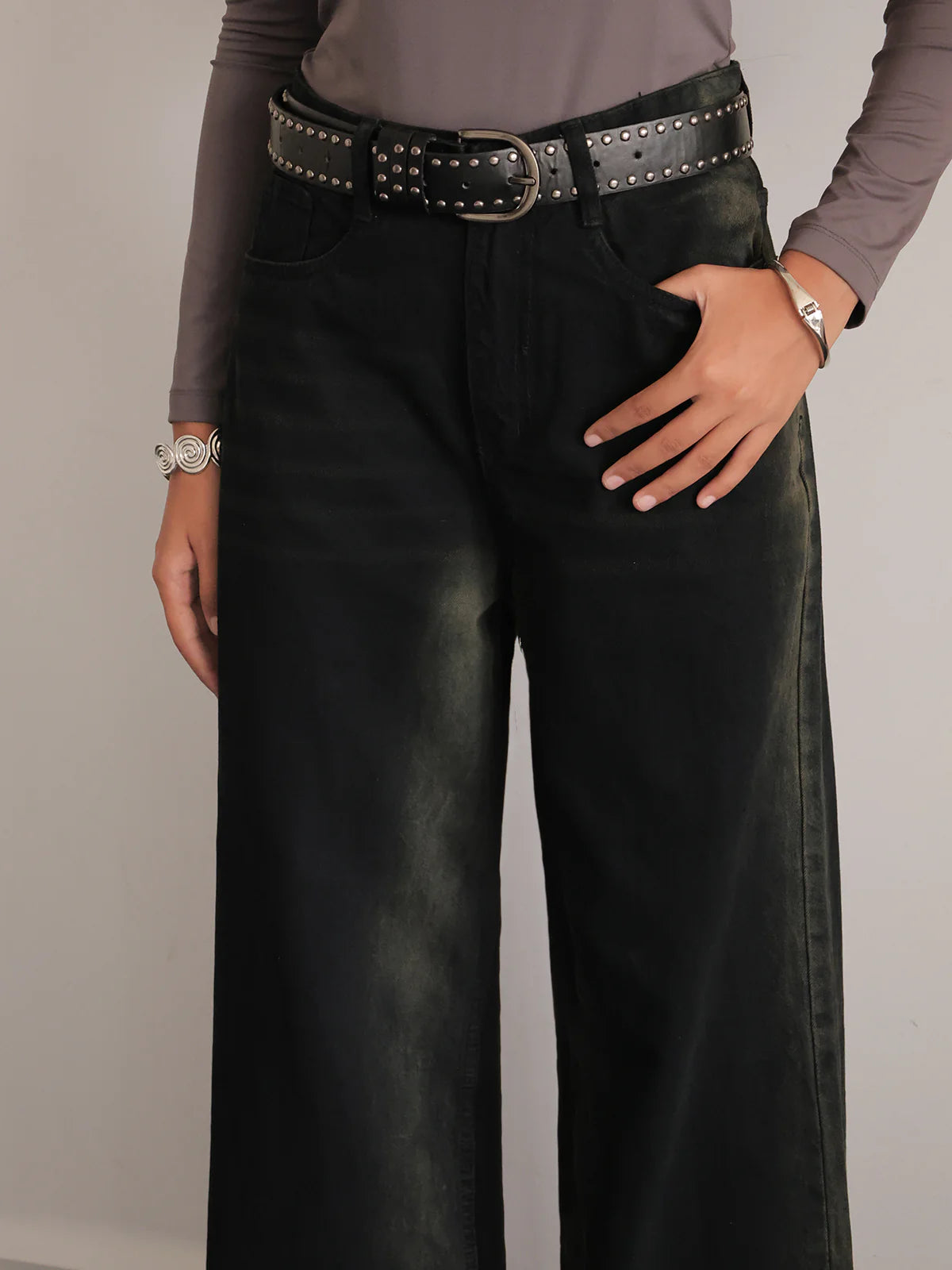 Rustic Black Ombre // Washed Wide Leg Jeans
