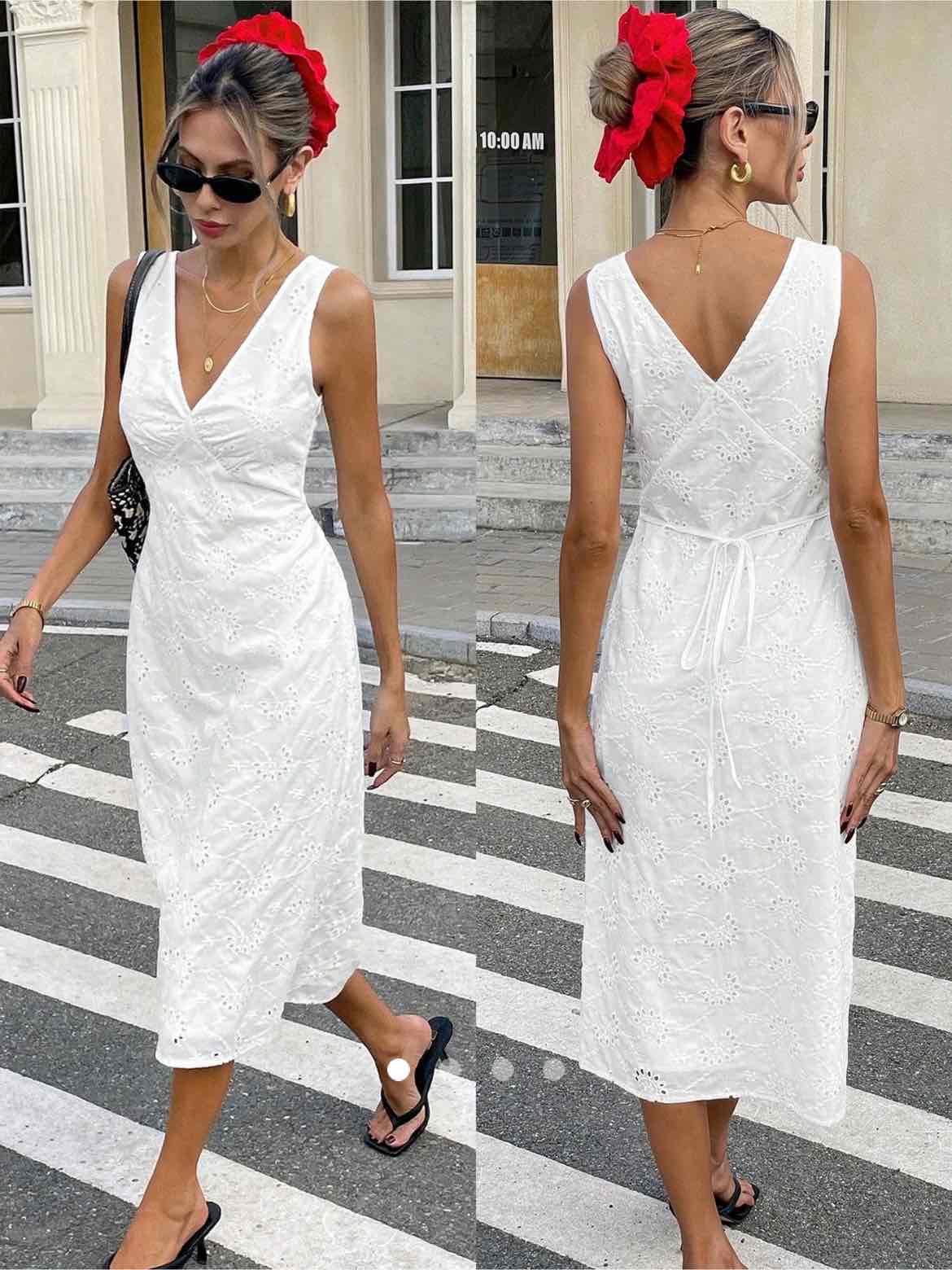 Embroidered Midi Dress // White