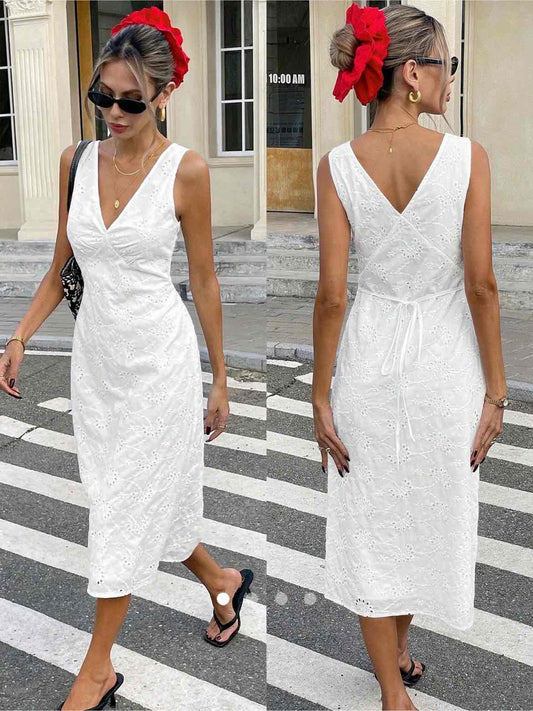 Embroidered Midi Dress // White