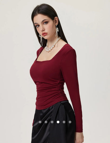 Gathered Square Neck Top // Burgundy