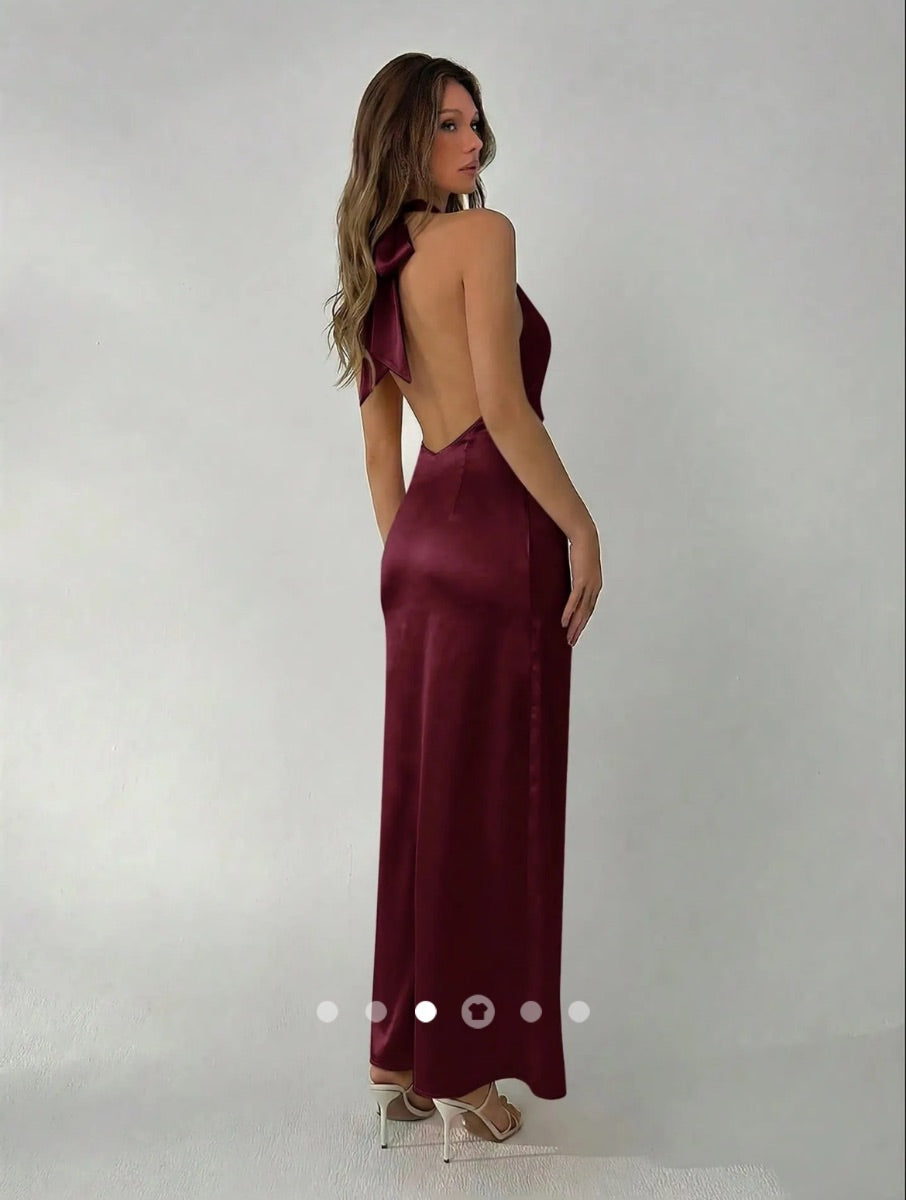 Draped Bodycon Backless Dress // Burgundy