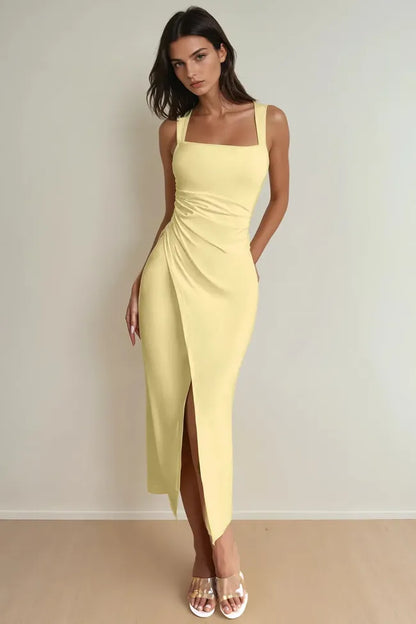 Square Neck Dress // Yellow