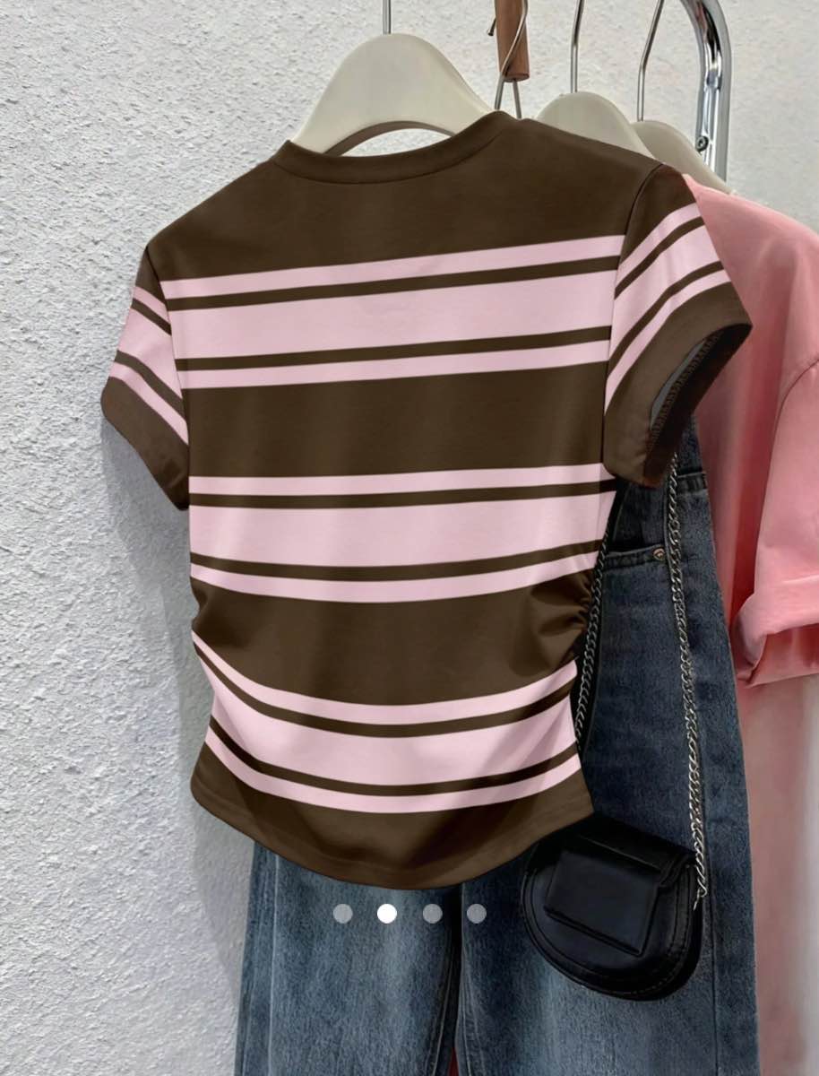 Gathered Pullover T-Shirt // Brown Pink