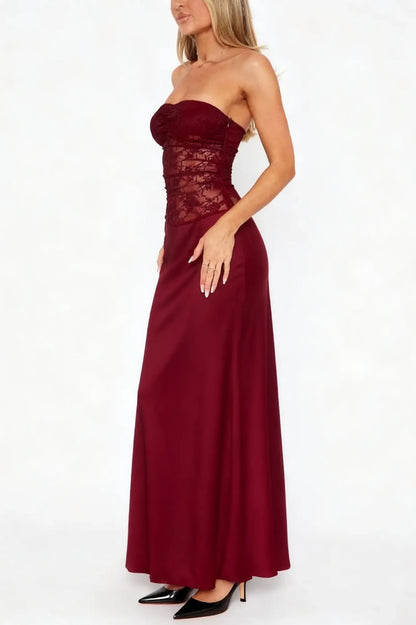 Tube Lace Maxi Dress // Burgundy