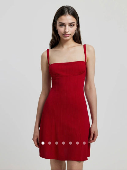 Square Neck Mini Dress // Red