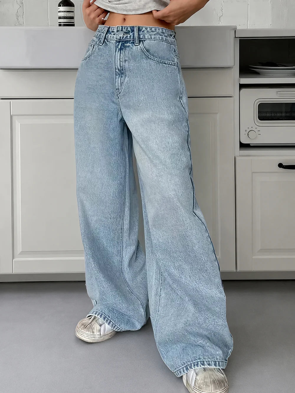 80s Ice Blue // Washed Super Wide Leg Jeans