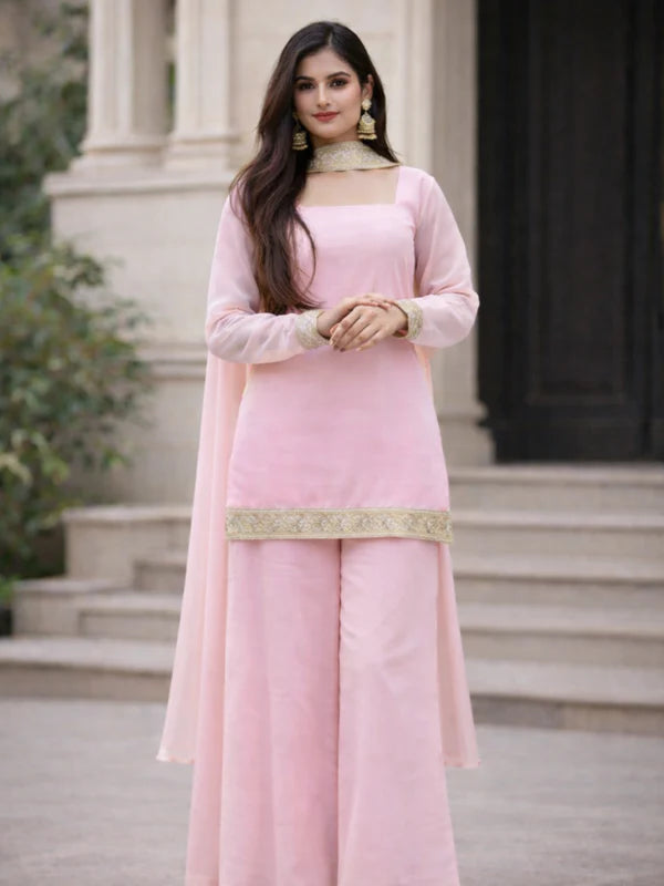 Blush Pink // 3pc Kurta Set with Palazzo & Dupatta