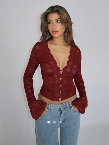 Sheer Lace Top 002 // Red