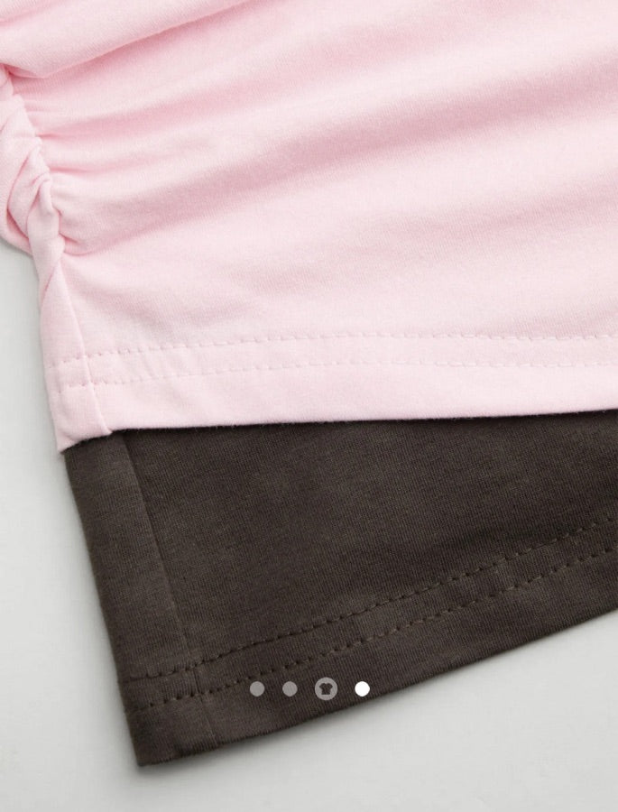 Y2K Ruched V Neck Top // Pink Brown