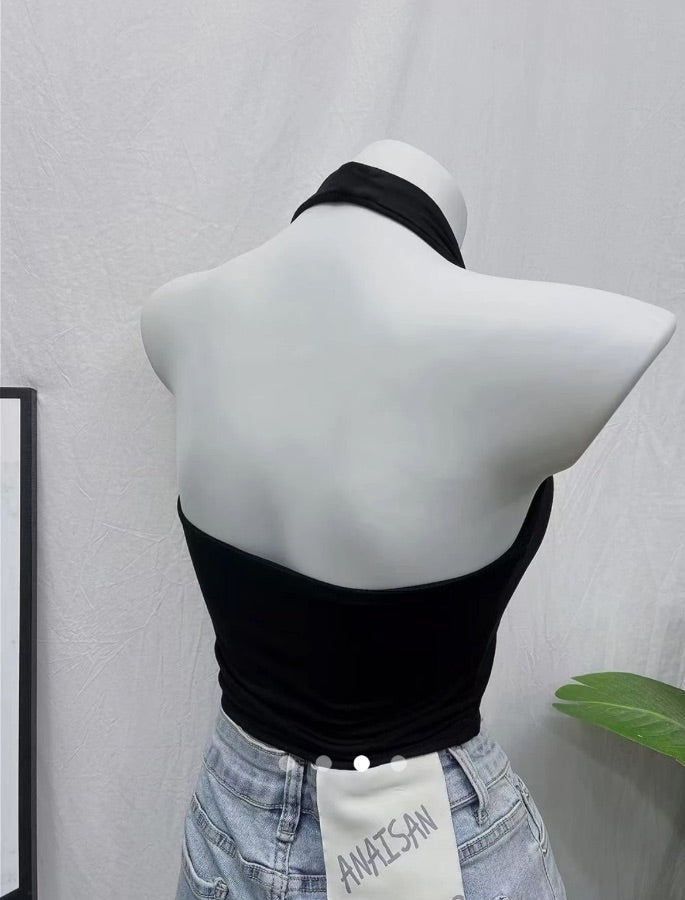 Padded Halter Neck Top // Black