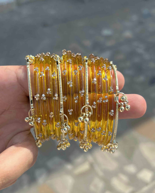12 Bangles + 4 Ghungroo Set // Yellow