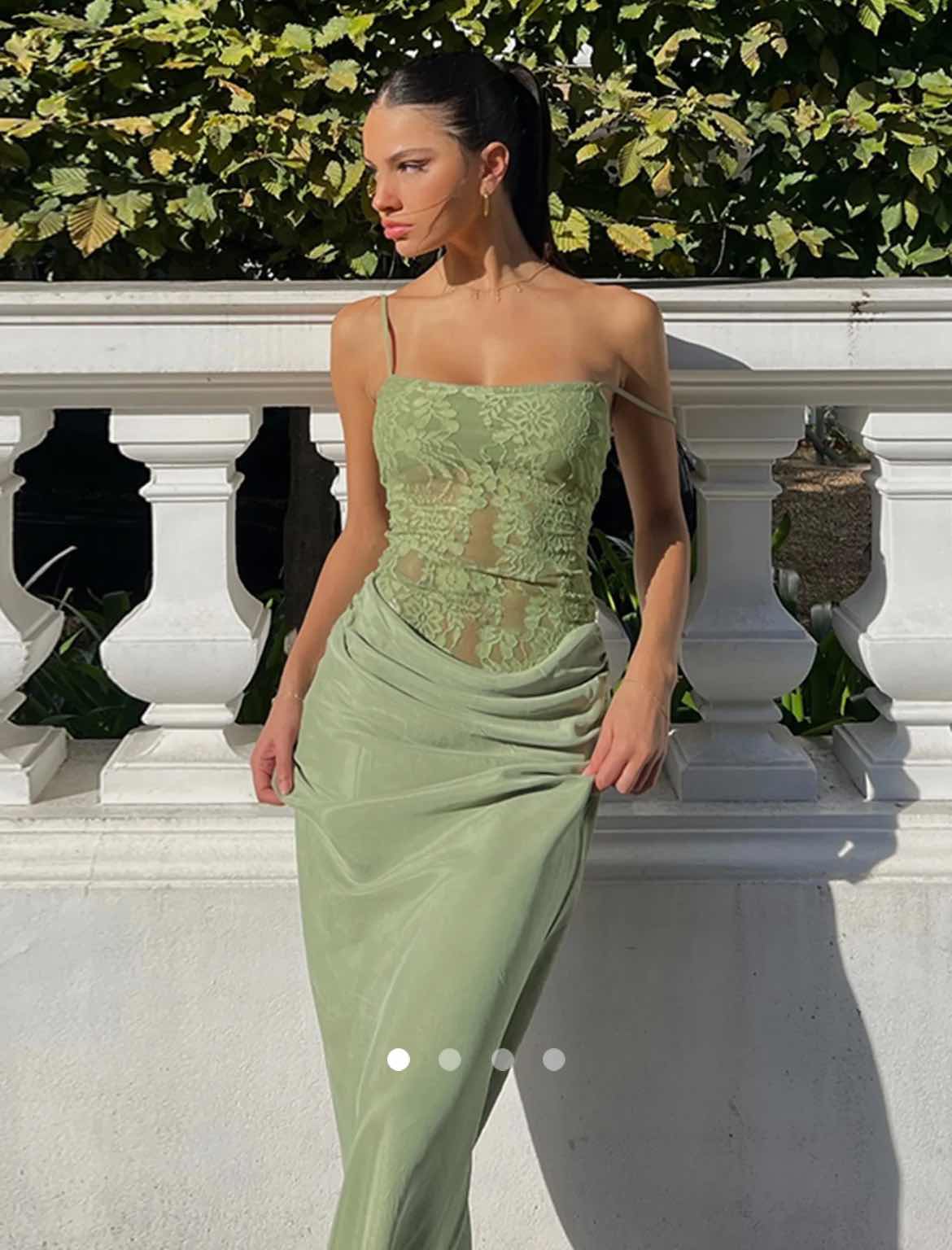 Lace Trimmed Dress // Green