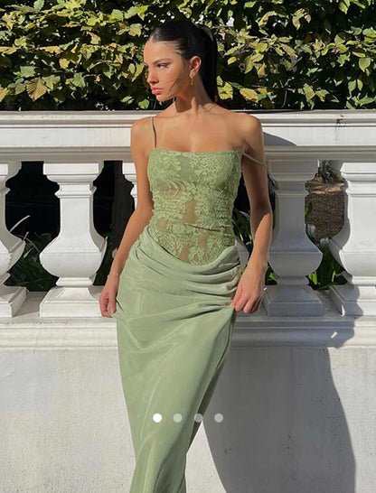 Lace Trimmed Dress // Green