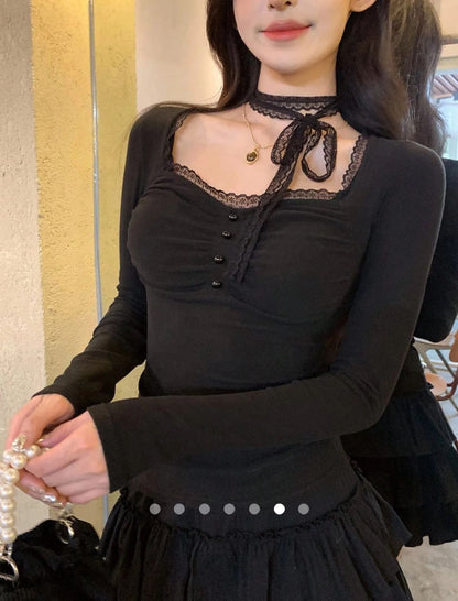 Lace Top with Choker  // Black