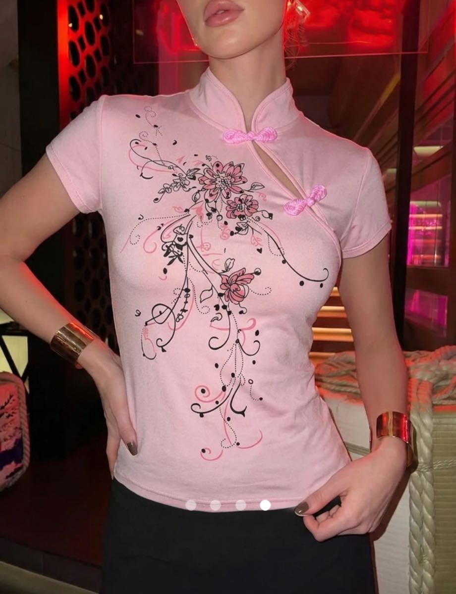 Button Half Placket T-Shirt // Pink