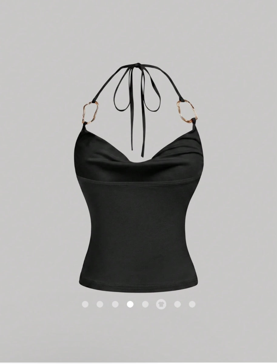 Metallic Decor Halter Top // Black