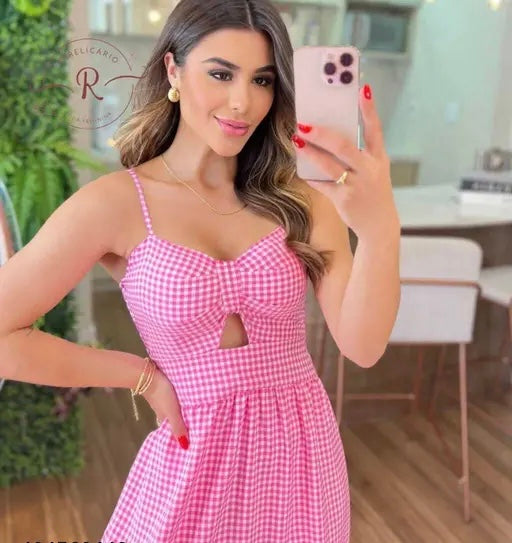 Gingham Midi Dress // Pink