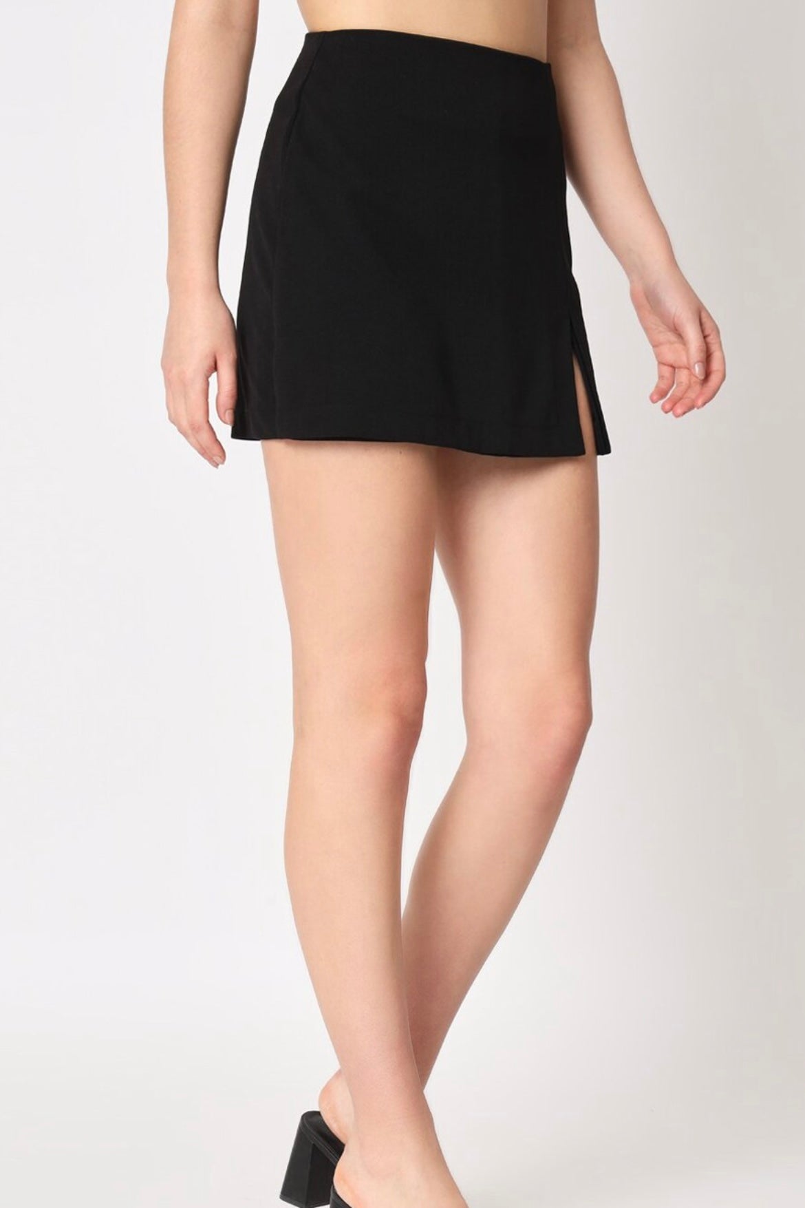 Side Slit Mini Skorts // Black