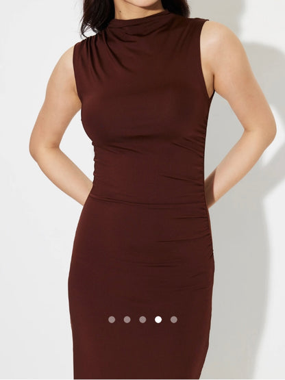 Ruched Bodycon Dress // Brown