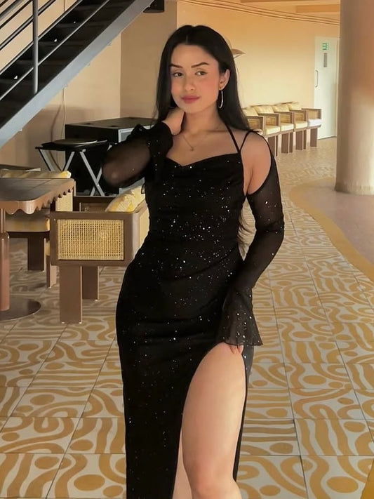 Slit Shimmer Dress // Black