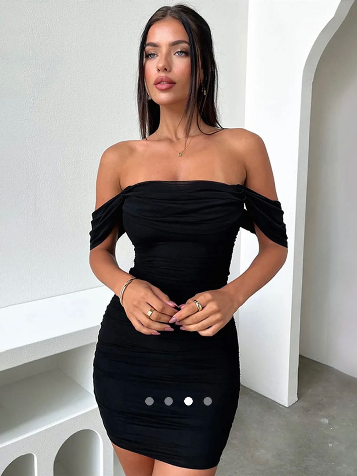 Gathered Off-Shoulder Dress // Black