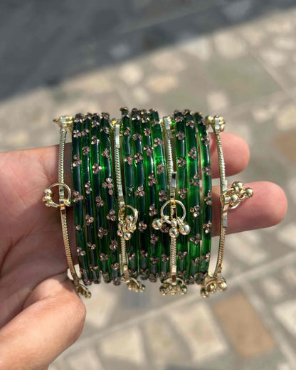 12 Bangles + 4 Ghungroo Set // Dark Green