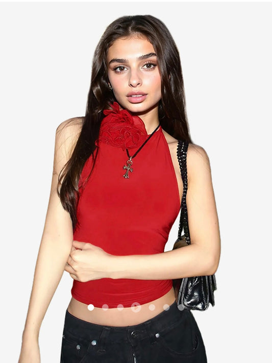 Applique Halter Top // Red