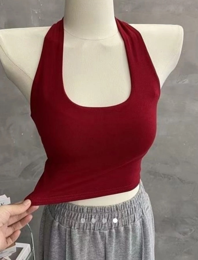 Padded Halter Neck Top // Burgundy
