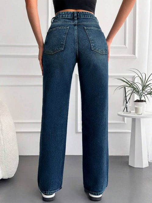 Tinted Stretchable Straight Leg Jeans // Slate Blue