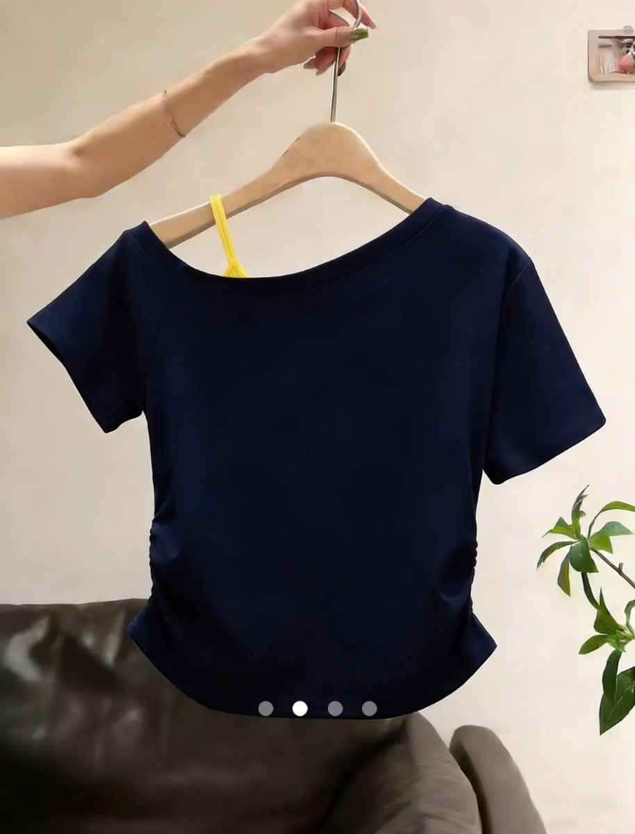 Gathered Pullover T-Shirt // Navy