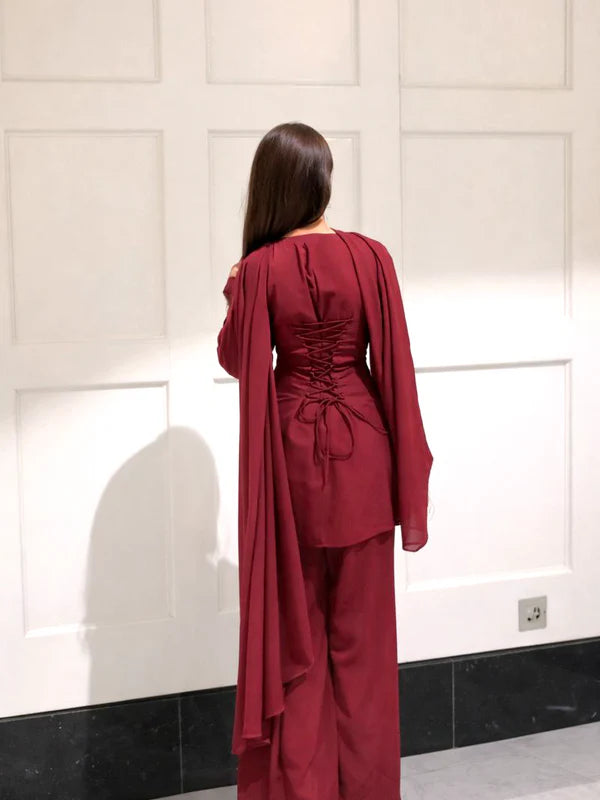 Maroon // 3pc Kurta Set with Palazzo & Dupatta