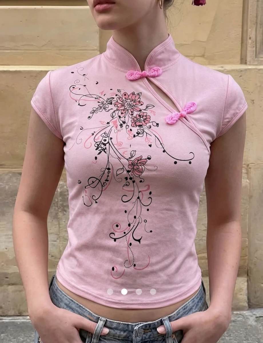 Button Half Placket T-Shirt // Pink