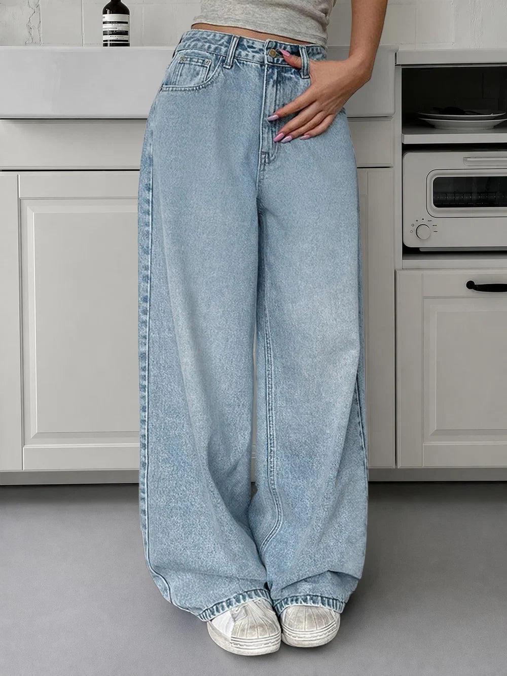 80s Ice Blue // Washed Super Wide Leg Jeans