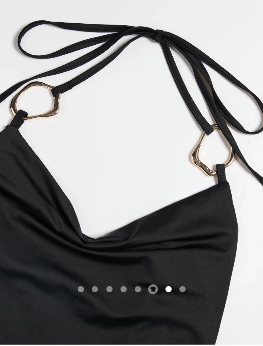 Metallic Decor Halter Top // Black