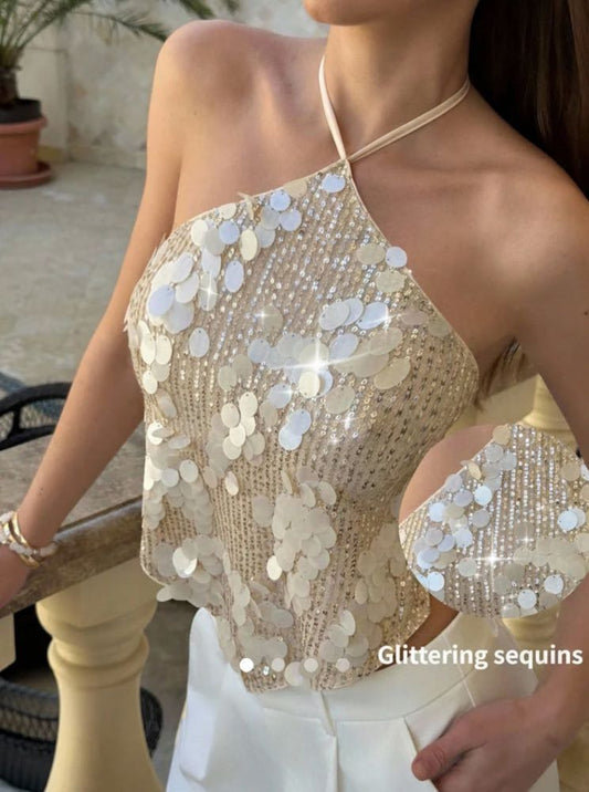 Backless Halter Top // Champagne