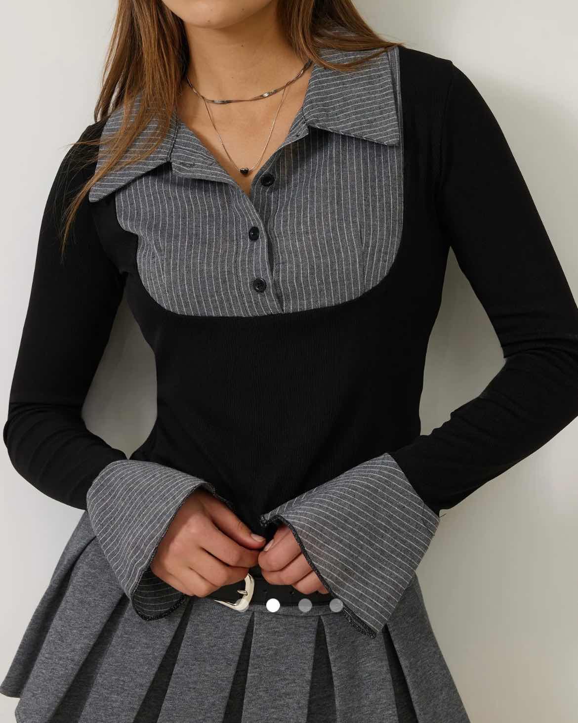 Patchwork Blouse Shirt // Black
