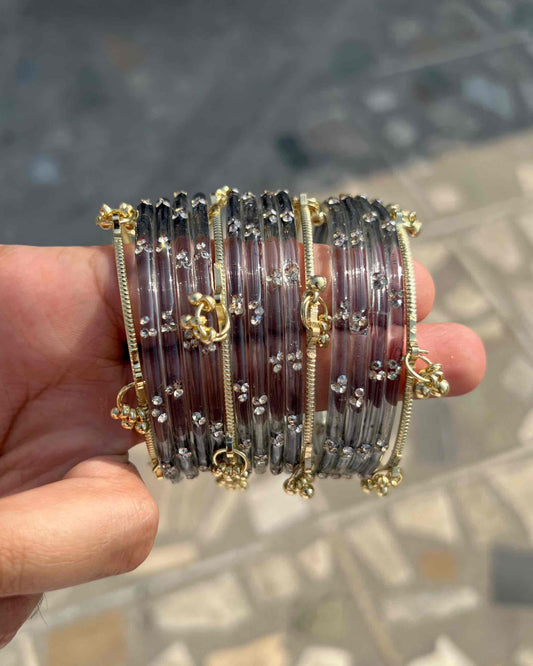 12 Bangles + 4 Ghungroo Set // Grey